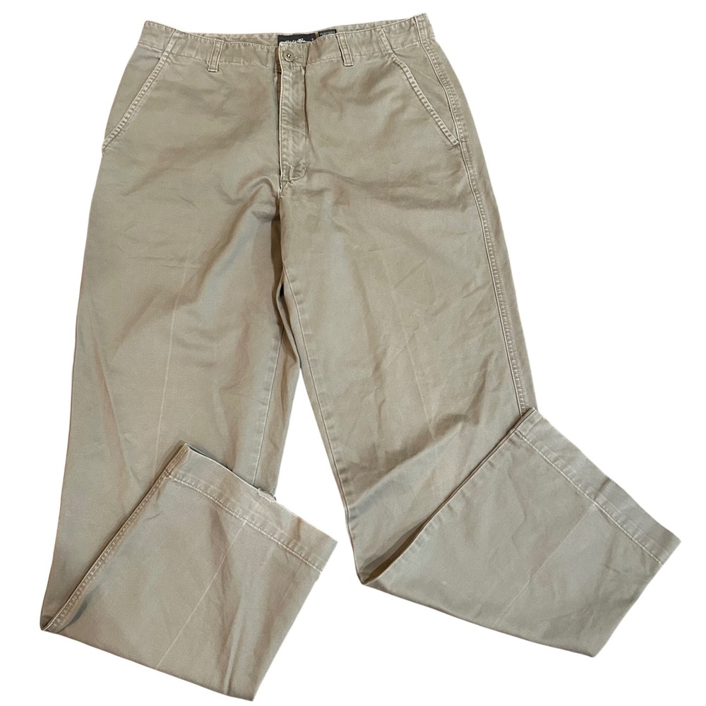 Eddie Bauer Chino Pants Mens Khaki Tan Straight Leg 100% Cotton 34x34